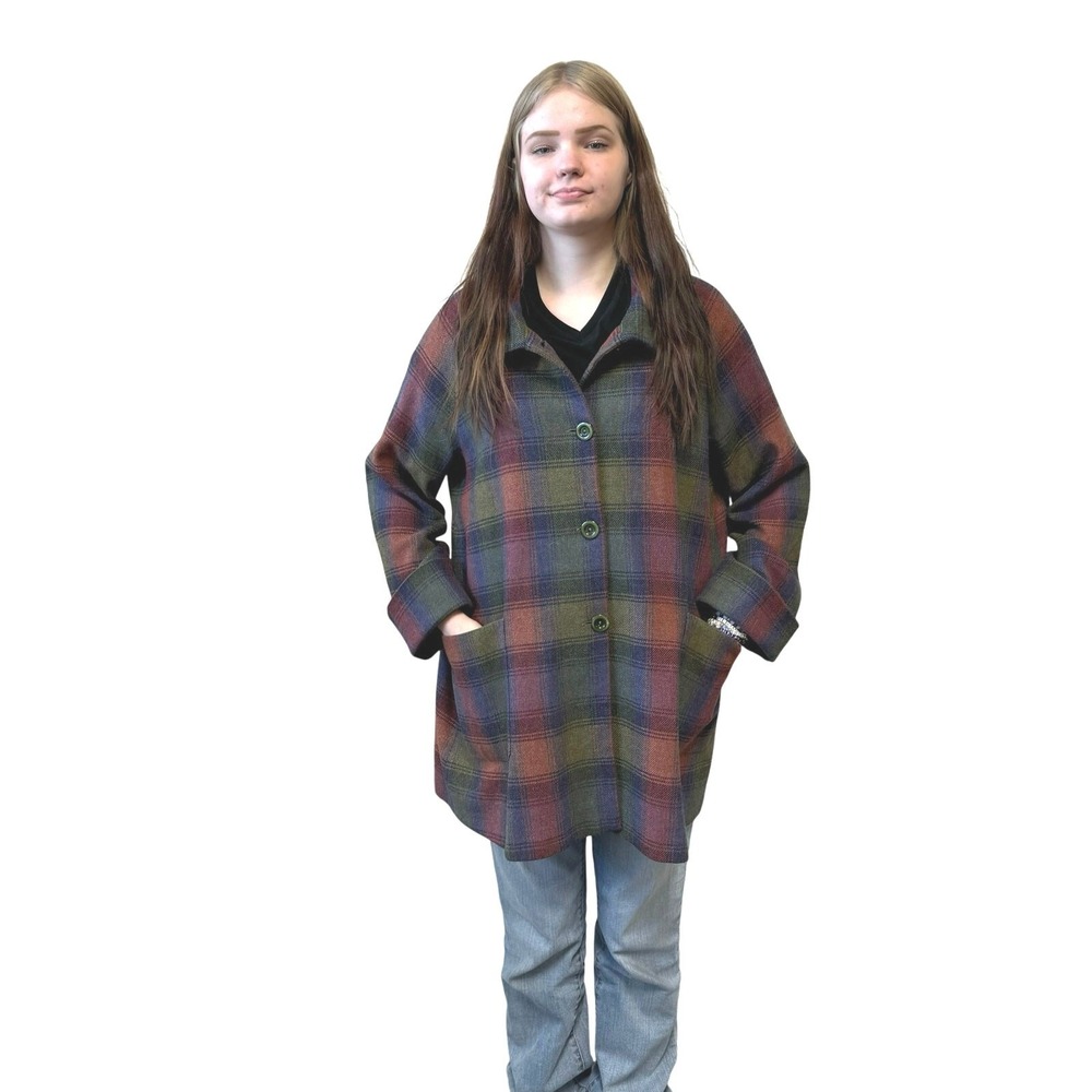 Vintage Triona Design Ireland Multicolor Donegal Tweed Plaid Wool Coat - Picture 2 of 13